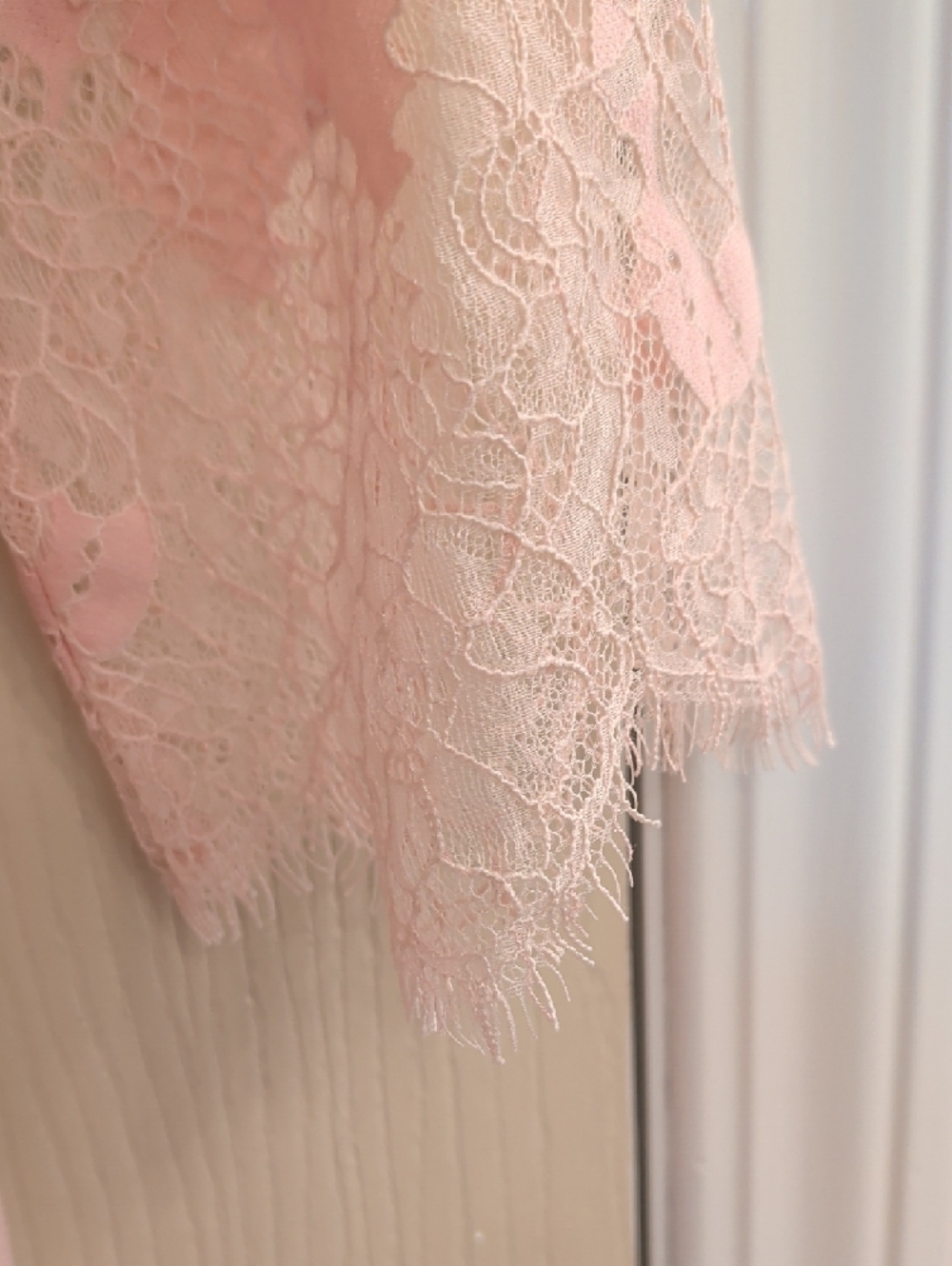 Linea by Louis Dell'Olio Blush Pink Lace Top Size 8 | 3/4 Sleeve Floral Overlay - Picture 4 of 7